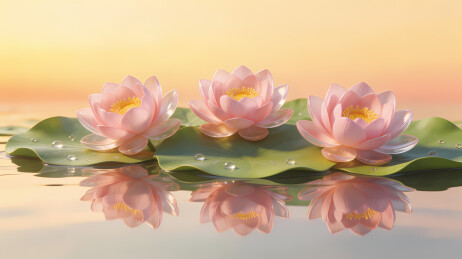 粉莲浮水映橙空