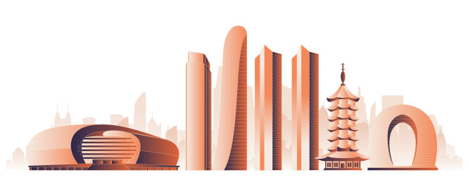 湖州城市地标建筑插画