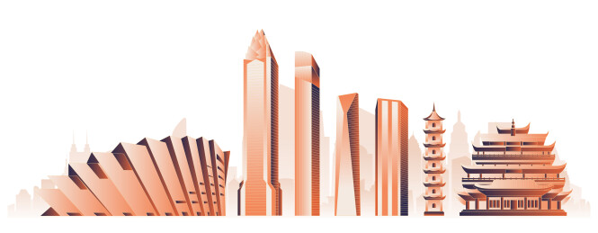 温州城市地标建筑插画