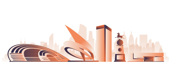 德州城市地标建筑插画