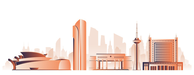 东营城市地标建筑插画