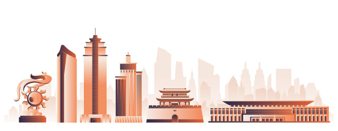 荆州城市地标建筑插画