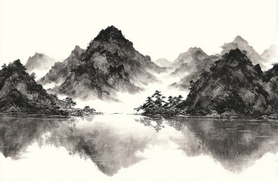 水墨山水倒影图