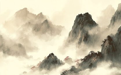 云雾缭绕的山峦景色