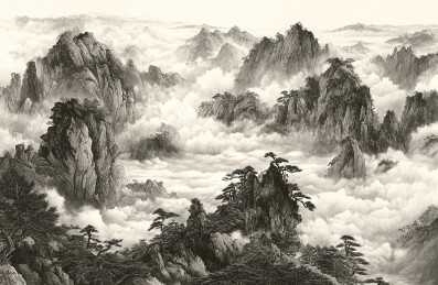 云雾缭绕的山峦景色