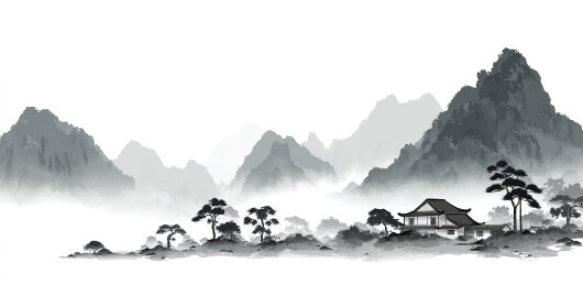 水墨山水田园风光