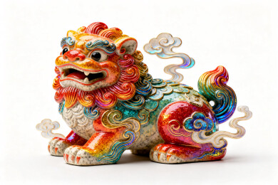 中国传统瑞兽五彩石狮子雕像