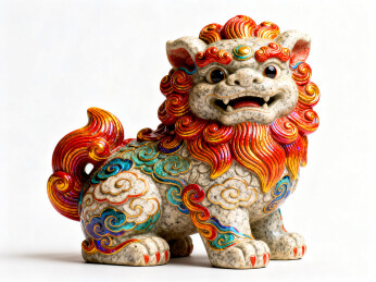 中国传统瑞兽五彩石狮子雕像