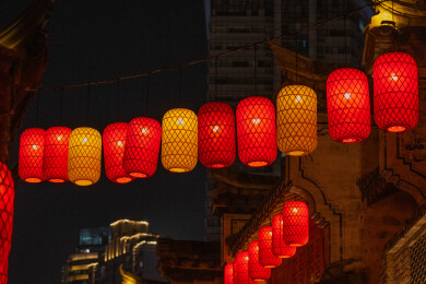 浙江金华义乌西门老街古街红灯笼夜景