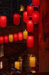 浙江金华义乌西门老街古街红灯笼夜景