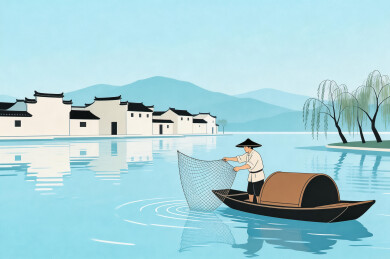 传统水乡捕鱼人