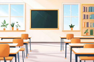 明亮的教室和桌椅开学季主题插画