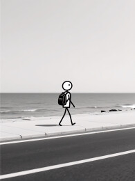 假期海滩散步的火柴人插画