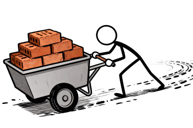 建筑工地搬砖的火柴人插画