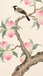 枝头鸟雀桃树果实