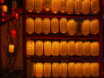 架子上的传统灯笼展示