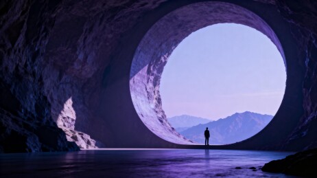 洞穴奇观圆形天窗下的孤独身影