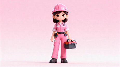 卡通粉色工装女性手持工具箱