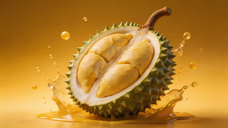 切开的榴莲果肉特写