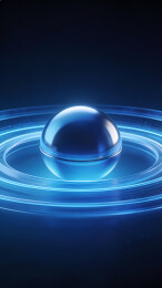 蓝色玻璃球与霓虹光环