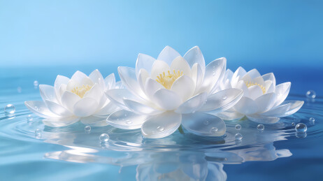 晶莹白莲映碧水