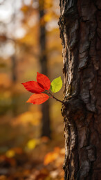 秋日红叶缀嫩枝