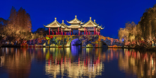 扬州瘦西湖夜景，烟花三月下扬州