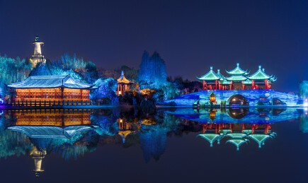 扬州瘦西湖夜景，烟花三月下扬州