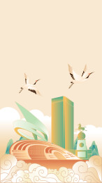 德州国潮风地标插画