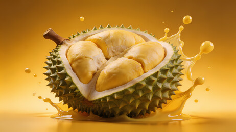 裂开榴莲果肉金黄诱人