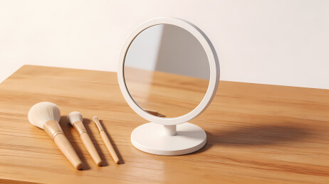 白色化妆镜与三支刷具