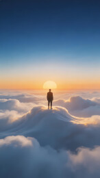 云海孤影映落日