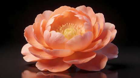 橙粉牡丹映黑镜