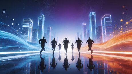 赛博夜跑者剪影