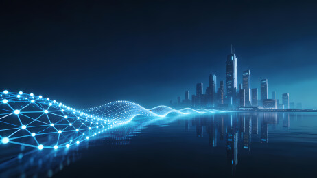 蓝色数据波纹映都市