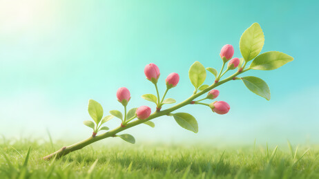 初春嫩枝花苞新叶