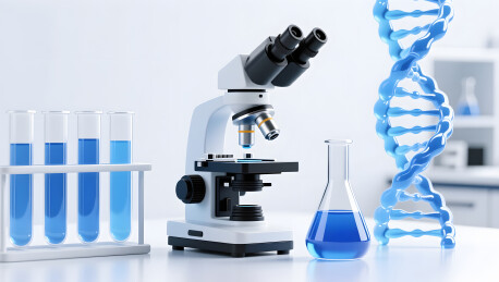 生物实验室通过显微镜进行科学研发