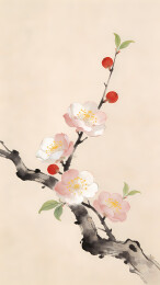 梅枝疏影映宣纸