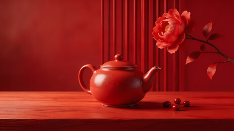 朱砂茶壶配牡丹
