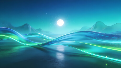 蓝绿光带映月夜