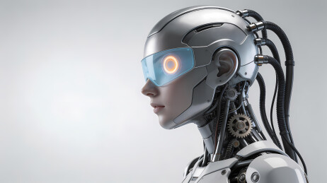 银灰女机器人侧脸凝视