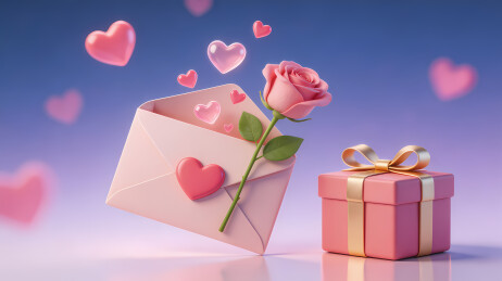 粉玫瑰信封爱心礼盒