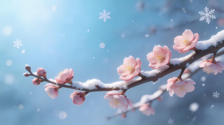 覆雪粉梅映春雪