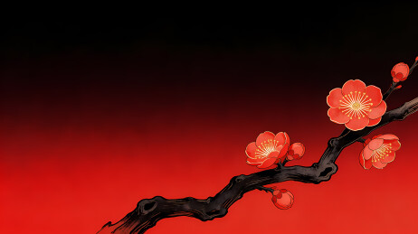 黑枝橙梅映红霞