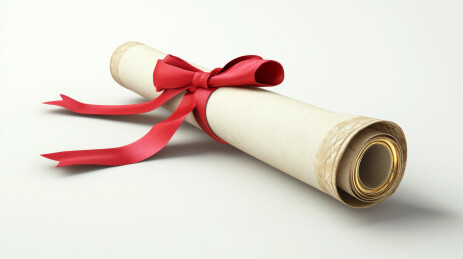 红色丝带装饰的卷轴