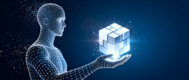 数字人托举立方体科技主视觉