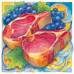 中国风装饰插画牛排