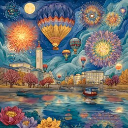 中国风装饰插画新年小镇