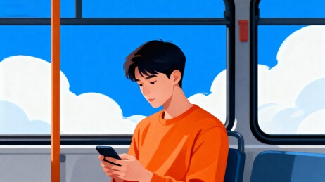 公交少年专注看手机