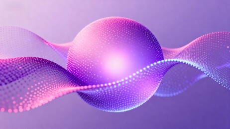 紫色粒子球体与波浪线条